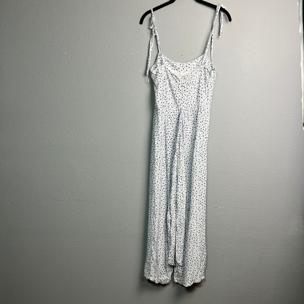Skylar + Madison Floral Wide Leg Jumpsuit Tie‎ Shoulder Blue White Size M